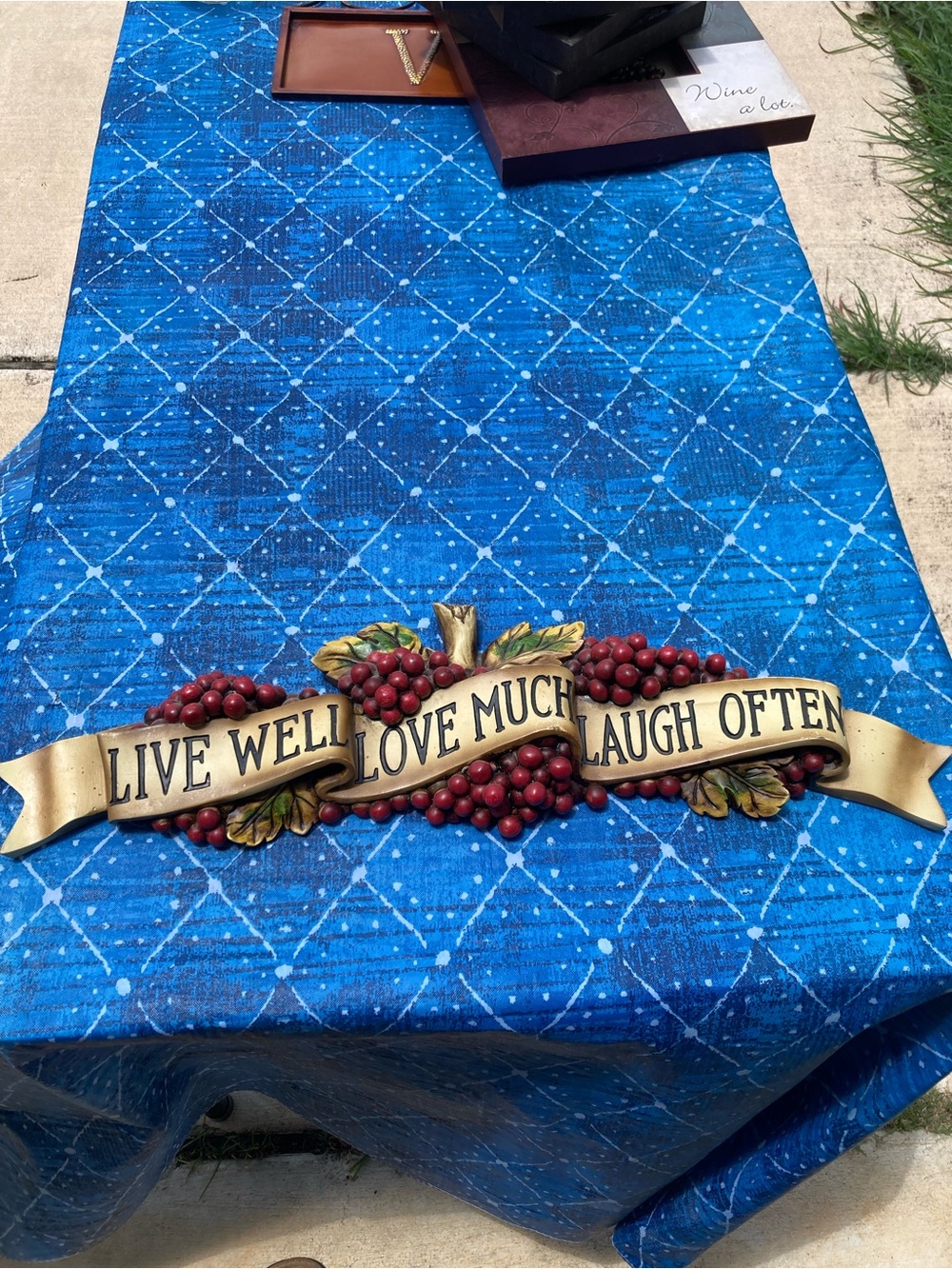 Kirklands Gold & Red "Live Well Love Much Laugh Often" Wall Plaque